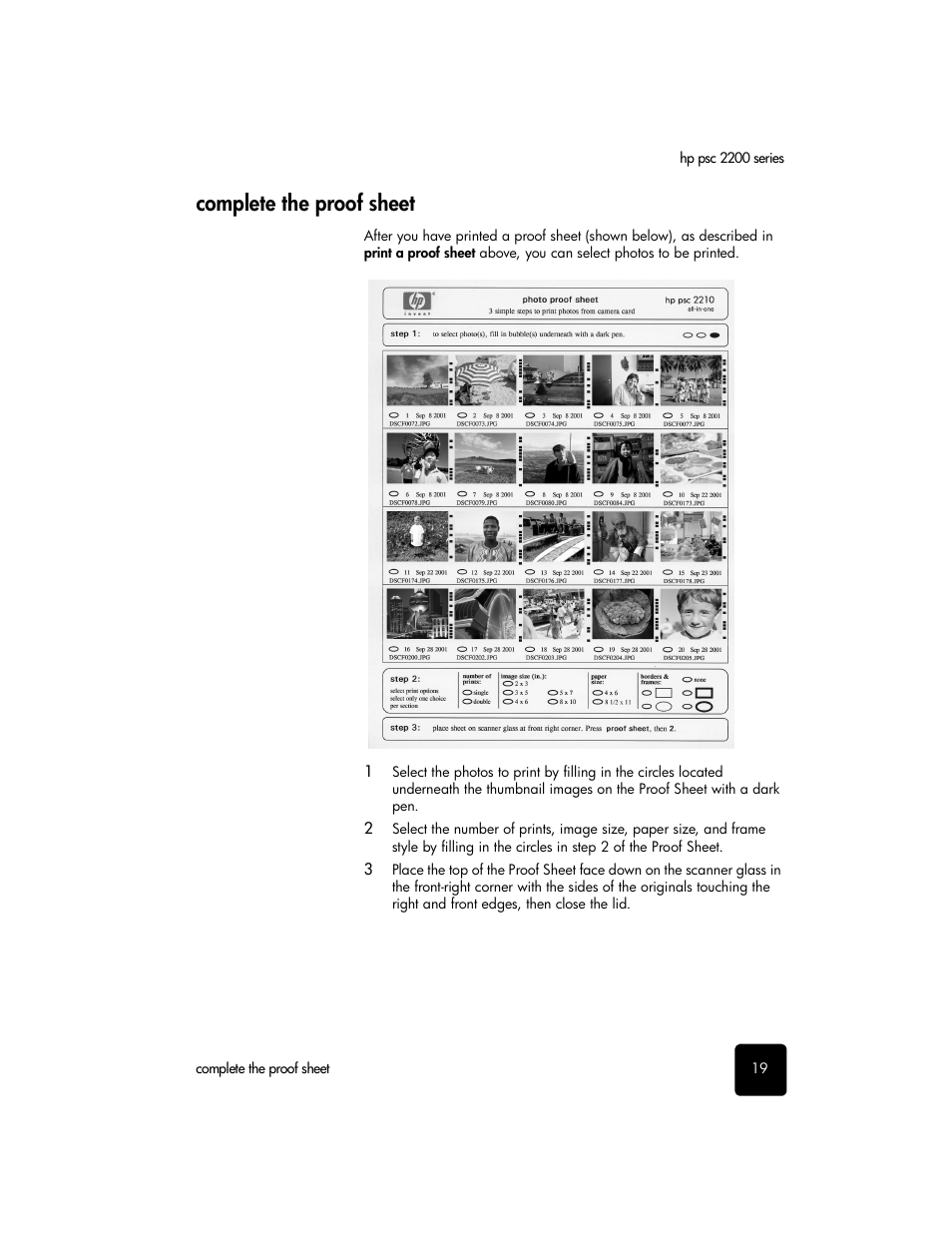 Complete the proof sheet | HP PSC 2210xi All-in-One Printer User Manual | Page 25 / 96