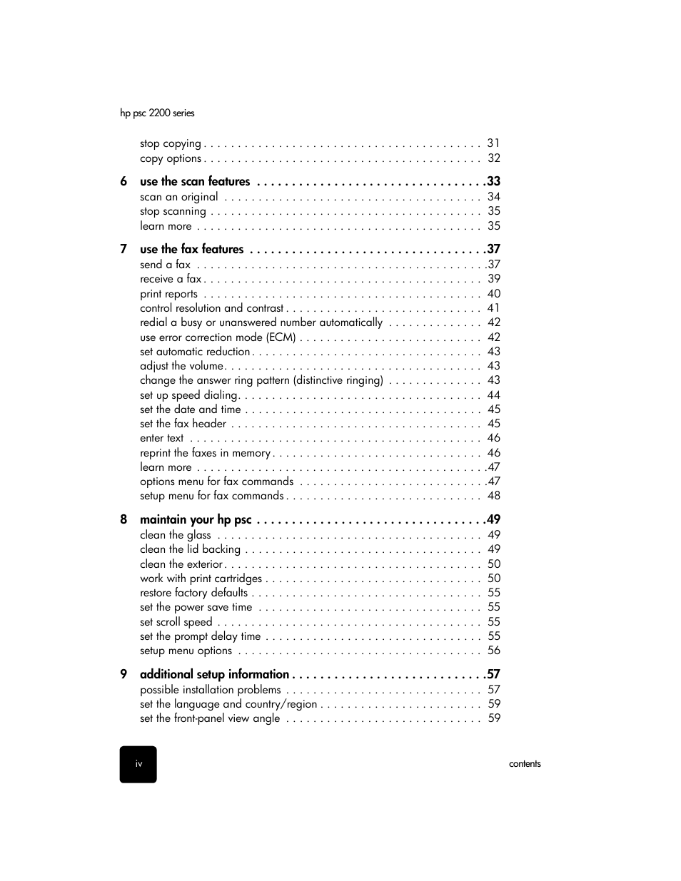 HP PSC 2210xi All-in-One Printer User Manual | Page 4 / 96