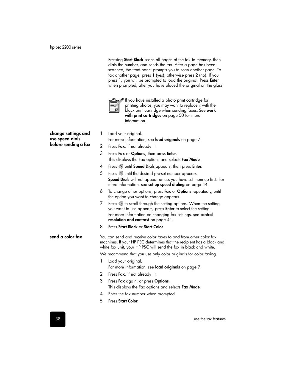 Send a color fax | HP PSC 2210xi All-in-One Printer User Manual | Page 44 / 96