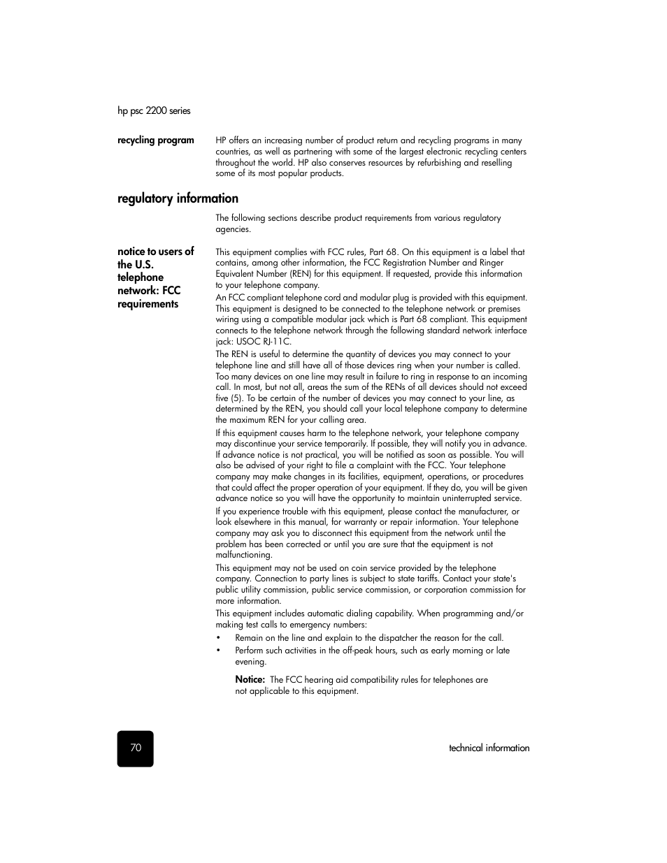 Regulatory information | HP PSC 2210xi All-in-One Printer User Manual | Page 76 / 96