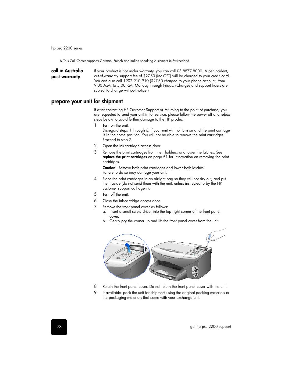 Prepare your unit for shipment | HP PSC 2210xi All-in-One Printer User Manual | Page 84 / 96