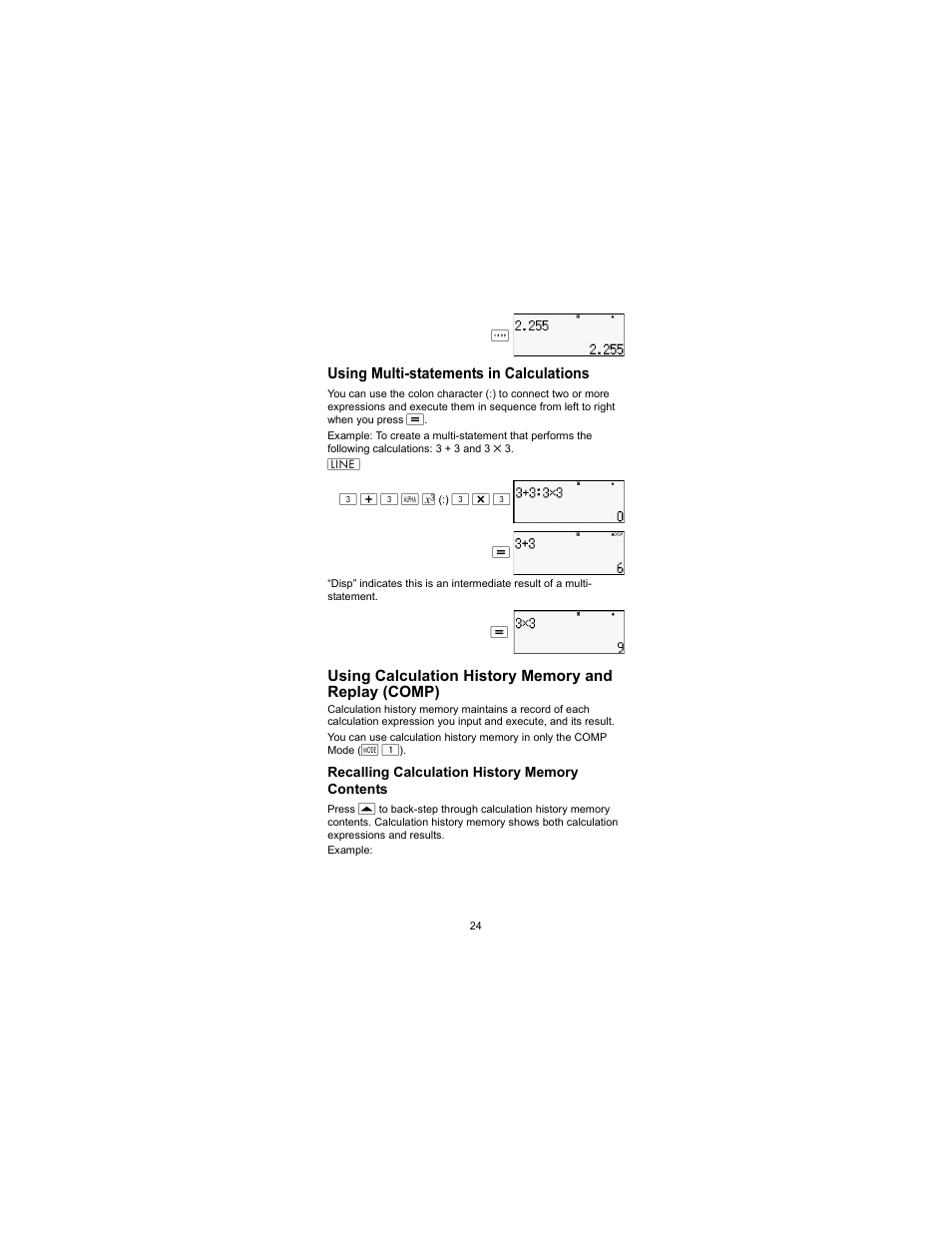 Recalling calculation history memory contents, Using multi-statements in calculations | HP 300s Scientific Calculator User Manual | Page 30 / 95