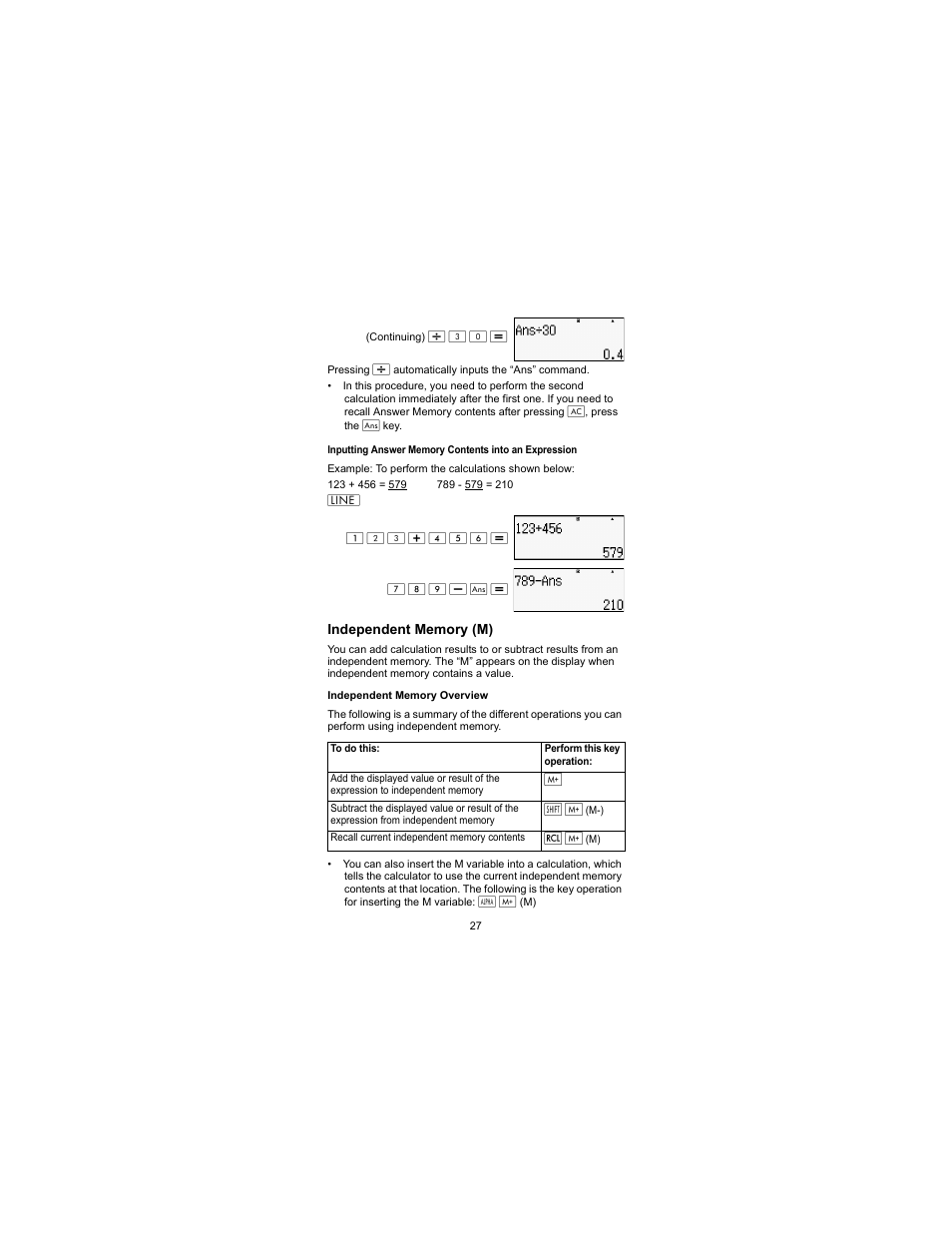 Independent memory (m) | HP 300s Scientific Calculator User Manual | Page 33 / 95