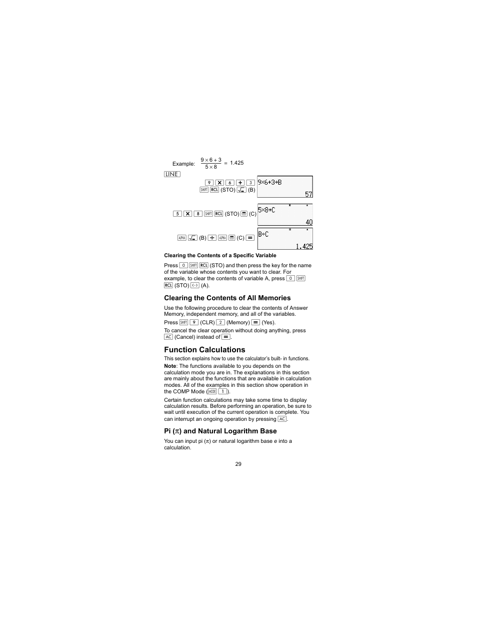 Clearing the contents of all memories, Function calculations | HP 300s Scientific Calculator User Manual | Page 35 / 95
