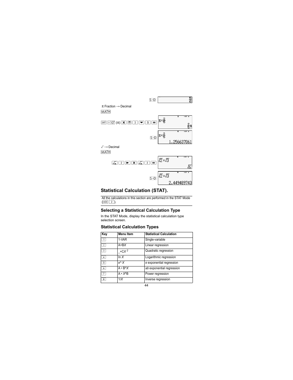 Statistical calculation (stat) | HP 300s Scientific Calculator User Manual | Page 50 / 95