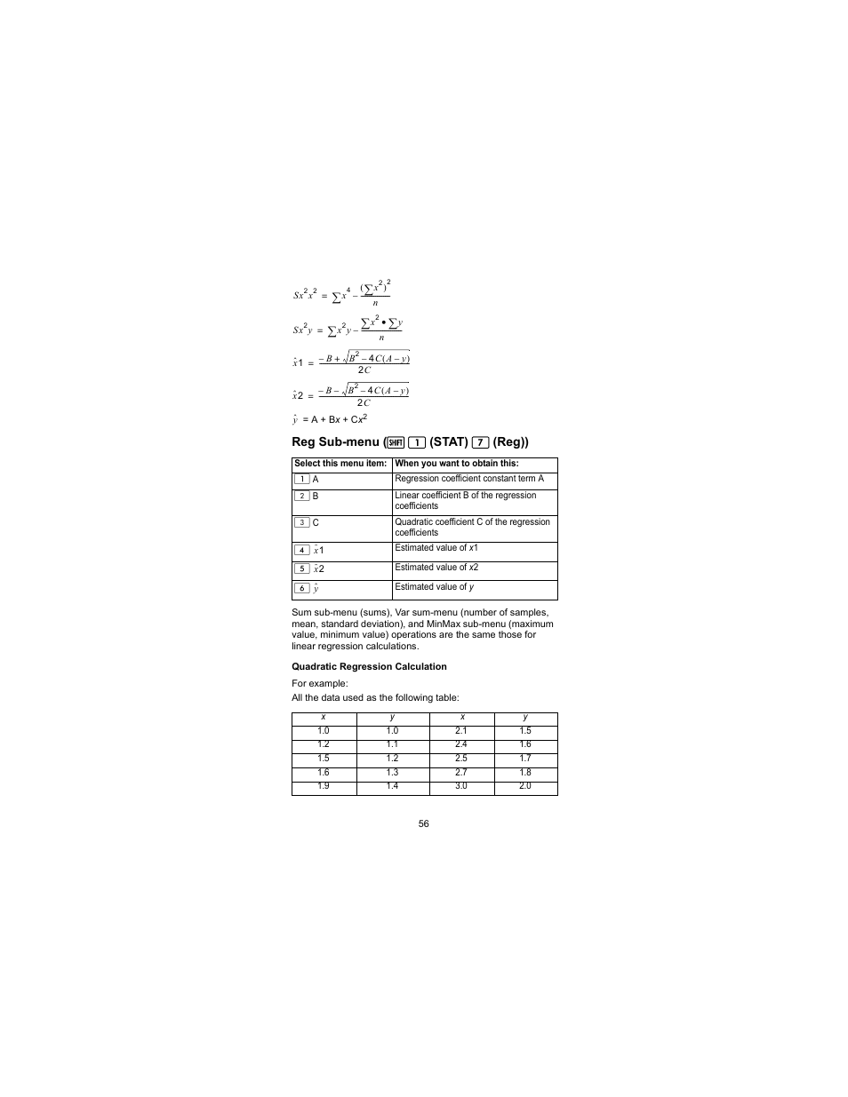 Reg sub-menu, Reg sub-menu (   (stat)  (reg)) | HP 300s Scientific Calculator User Manual | Page 62 / 95