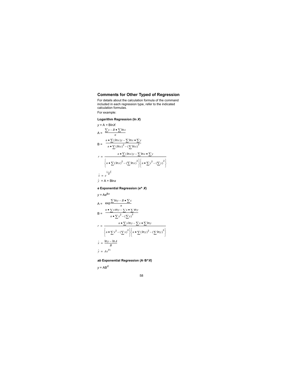 Comments for other typed of regression | HP 300s Scientific Calculator User Manual | Page 64 / 95