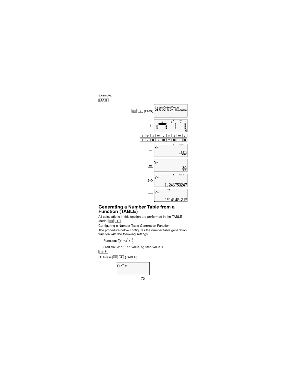 Generating a number table from a function (table) | HP 300s Scientific Calculator User Manual | Page 76 / 95