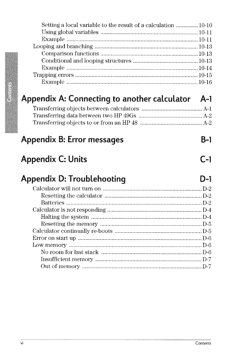 Appendix a: connecting to another calculator a-1 | HP 49g Graphing Calculator User Manual | Page 10 / 242