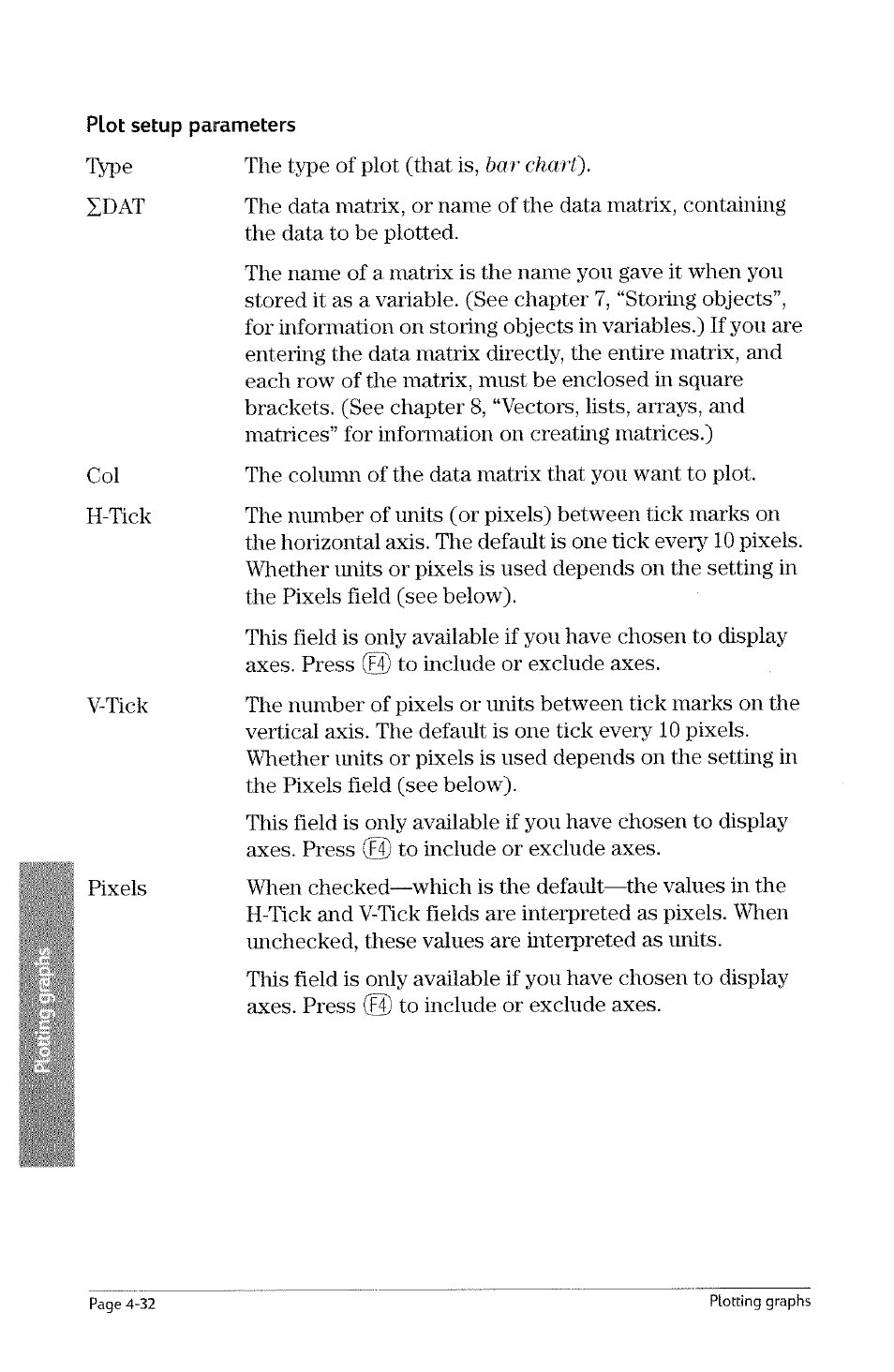 Type the type of plot (that is, bar chart) | HP 49g Graphing Calculator User Manual | Page 100 / 242