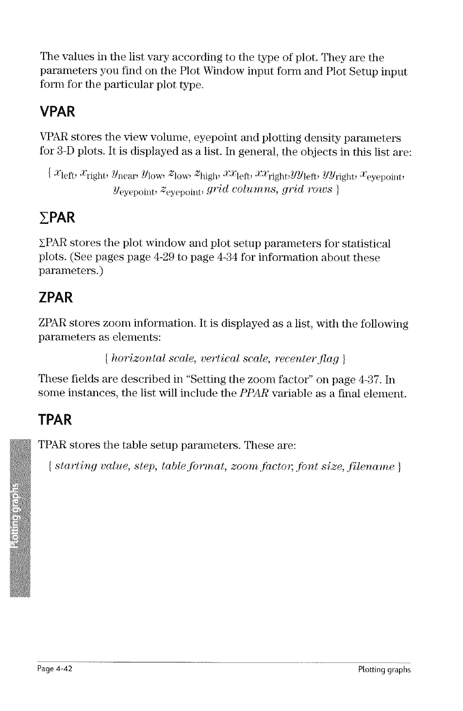 Vpar, Ipar, Zpar | Tpar | HP 49g Graphing Calculator User Manual | Page 110 / 242