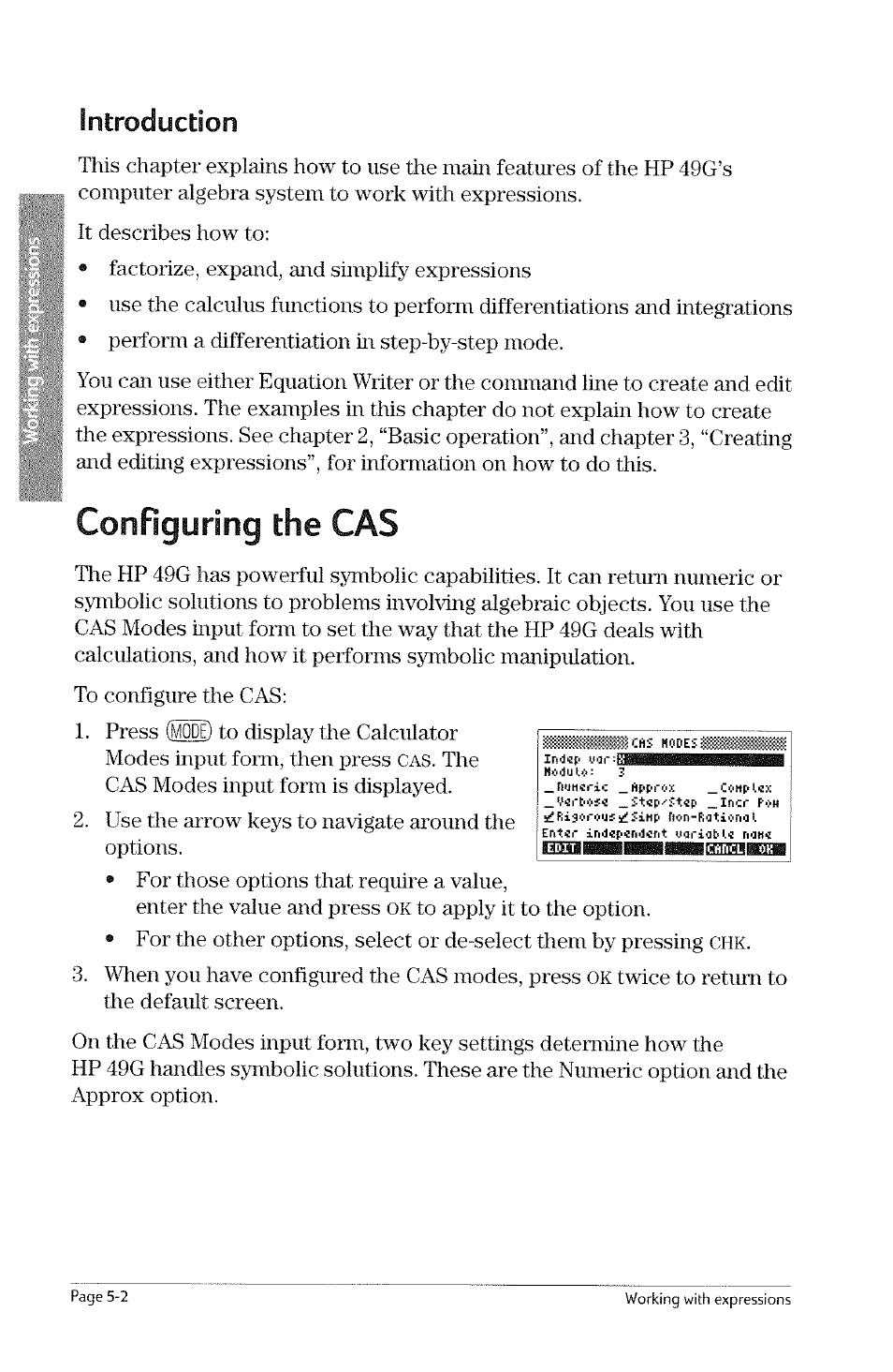 Configuring the cas, Configuring the cas -2, Introduction | HP 49g Graphing Calculator User Manual | Page 112 / 242