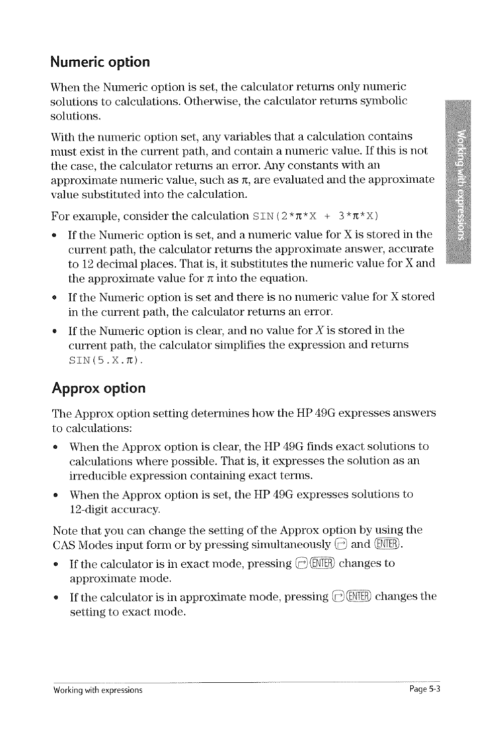 Numeric option, Approx option, Numeric option -3 | Approx option -3, Option, Numeric | HP 49g Graphing Calculator User Manual | Page 113 / 242