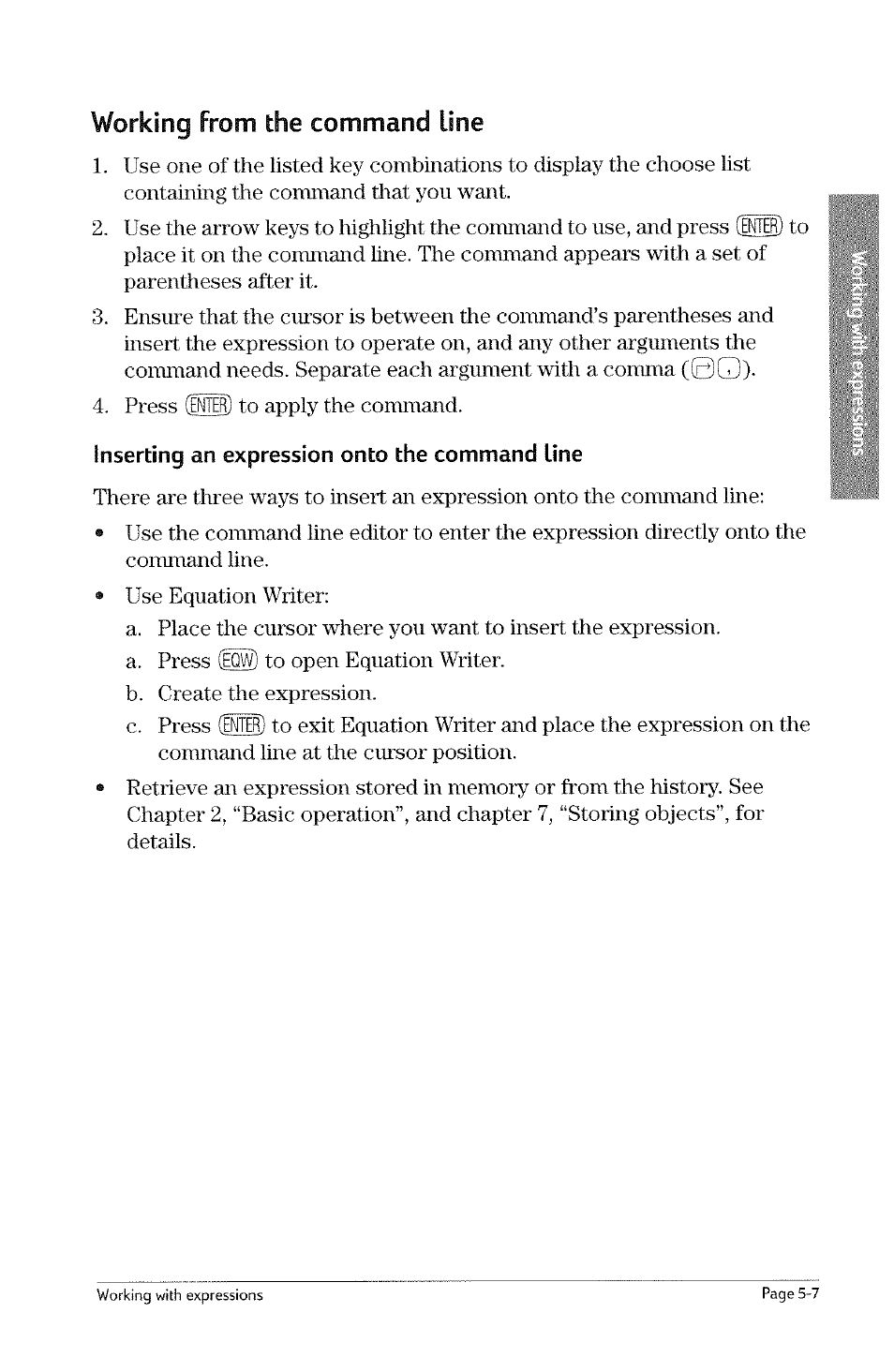 From, Working, The command line | HP 49g Graphing Calculator User Manual | Page 117 / 242