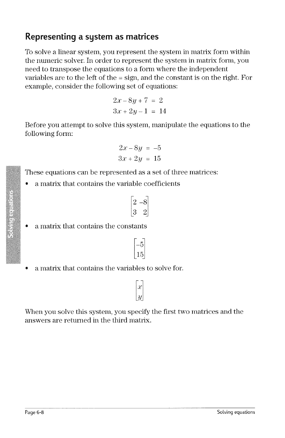 System, Representing a, As matrices | HP 49g Graphing Calculator User Manual | Page 138 / 242