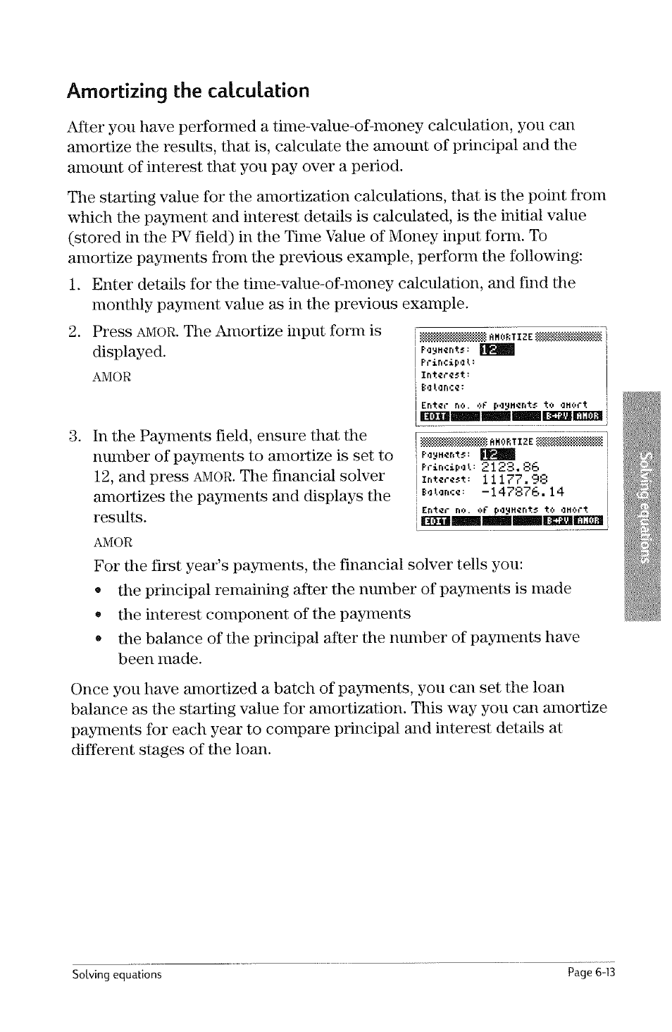 Amor, Amortizing the calculation | HP 49g Graphing Calculator User Manual | Page 143 / 242