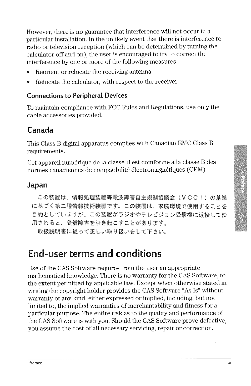 Canada, Japan, End“user terms and conditions | HP 49g Graphing Calculator User Manual | Page 15 / 242