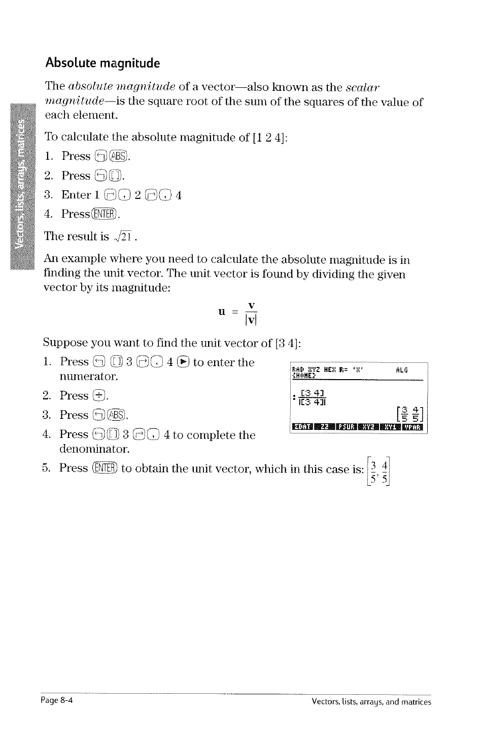 Absolute magnitude | HP 49g Graphing Calculator User Manual | Page 160 / 242