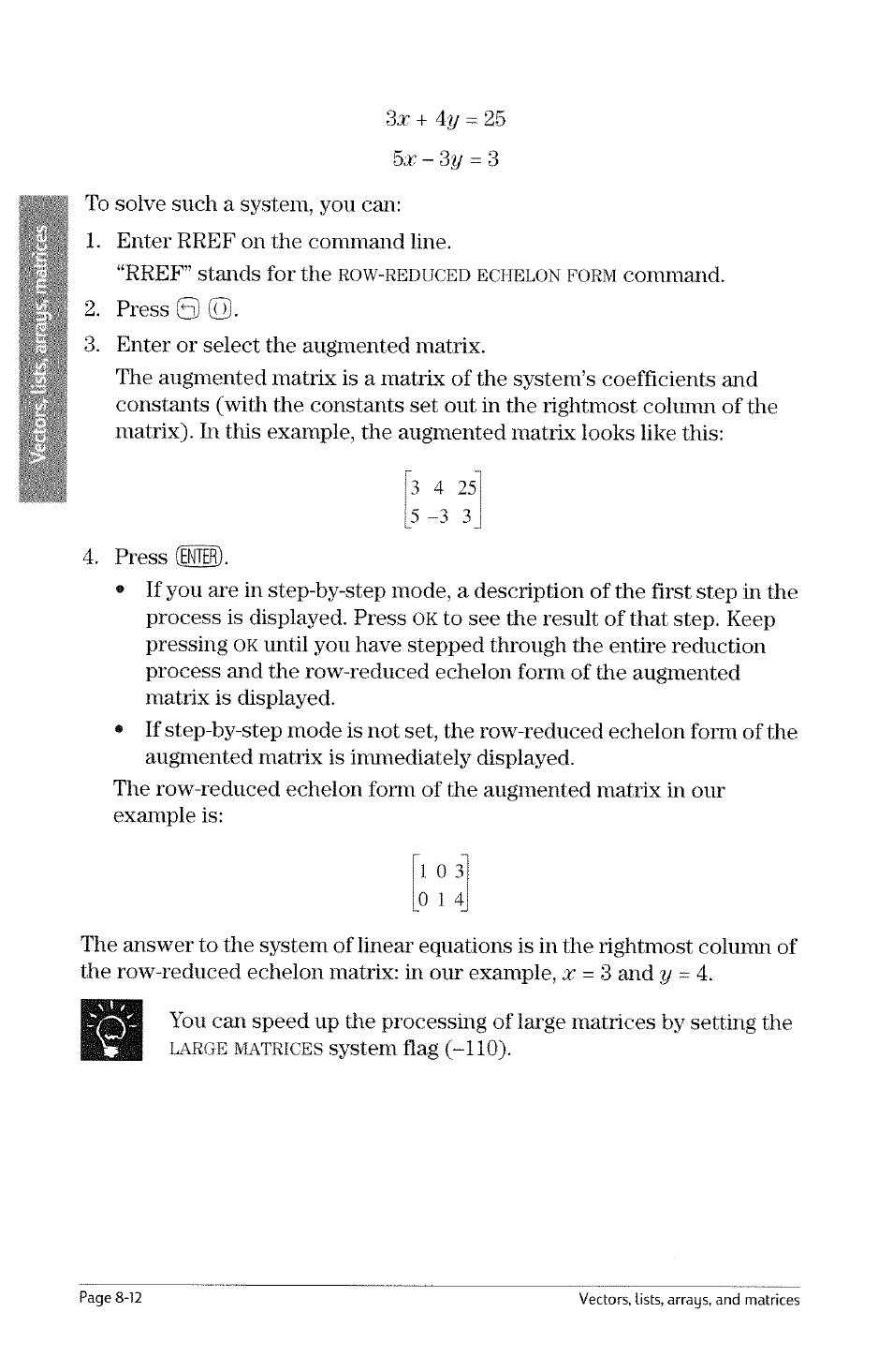 Stands for the, Command, Large matrices | HP 49g Graphing Calculator User Manual | Page 168 / 242