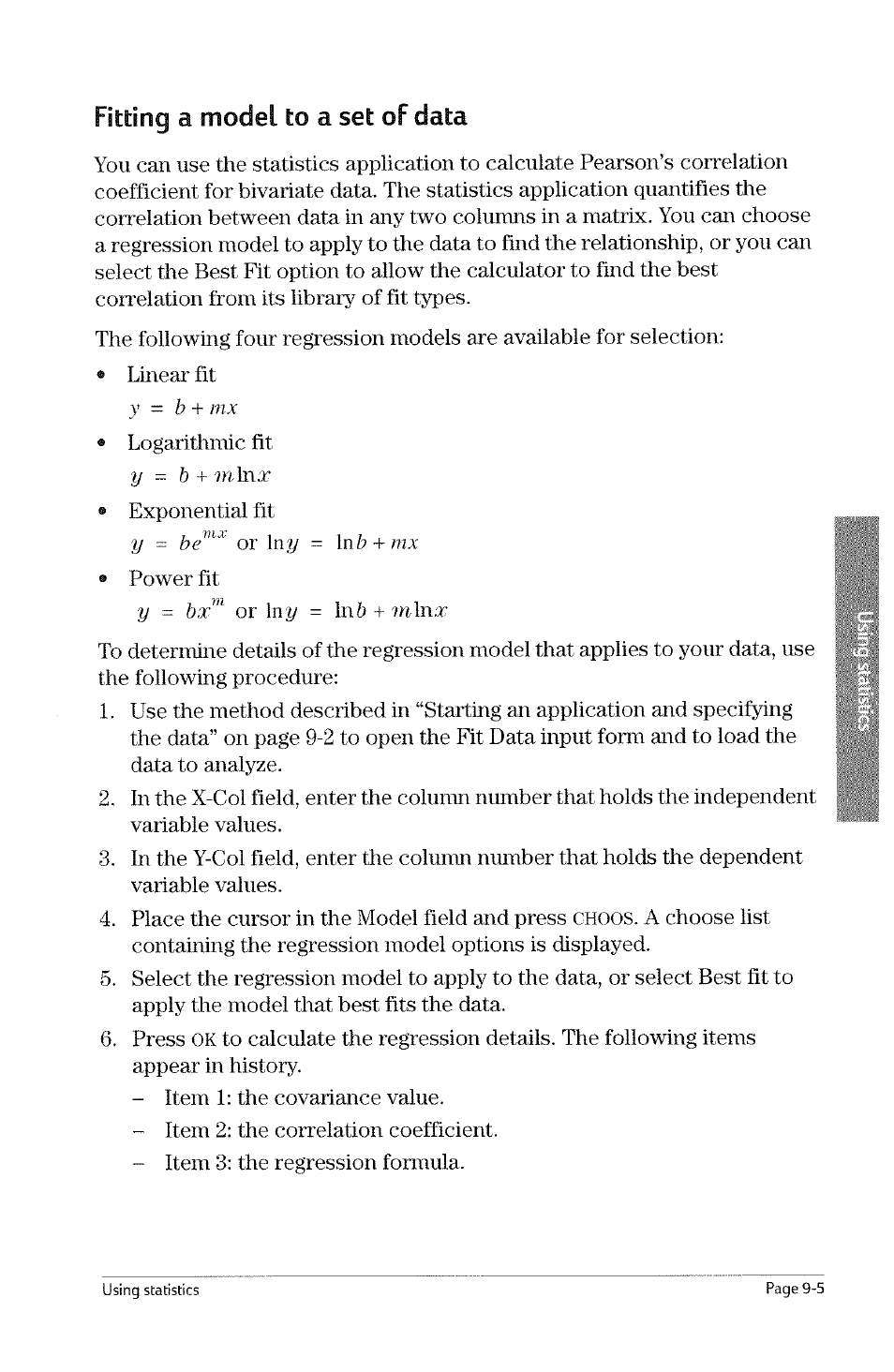 Fitting a model to a set of data, Fitting a model to a set of data -5, Choos | HP 49g Graphing Calculator User Manual | Page 173 / 242