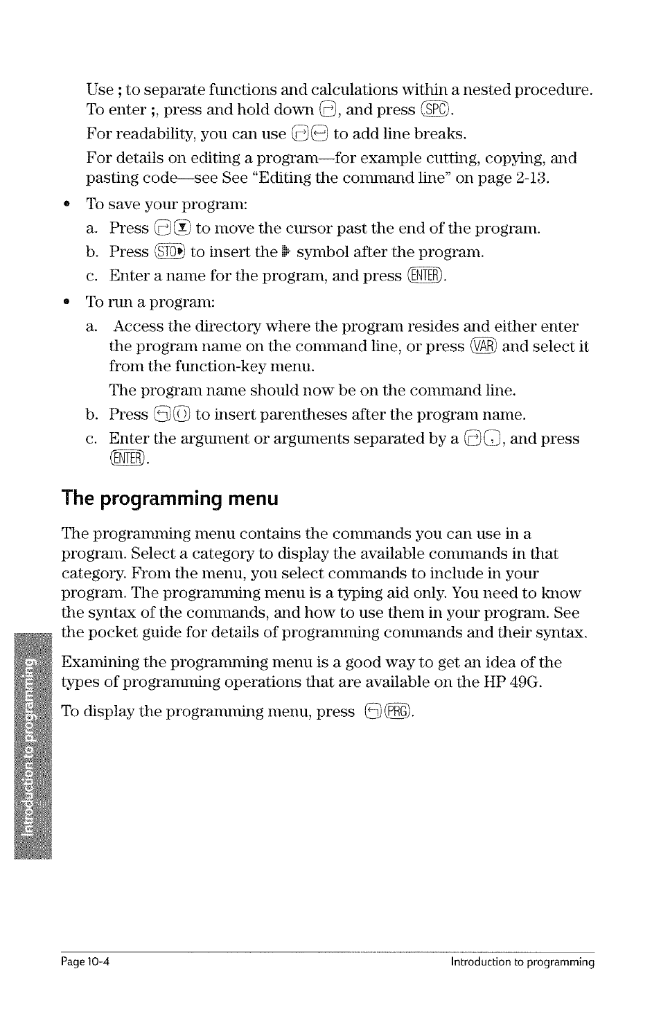 The programming menu, The progranuning menu -4 | HP 49g Graphing Calculator User Manual | Page 190 / 242