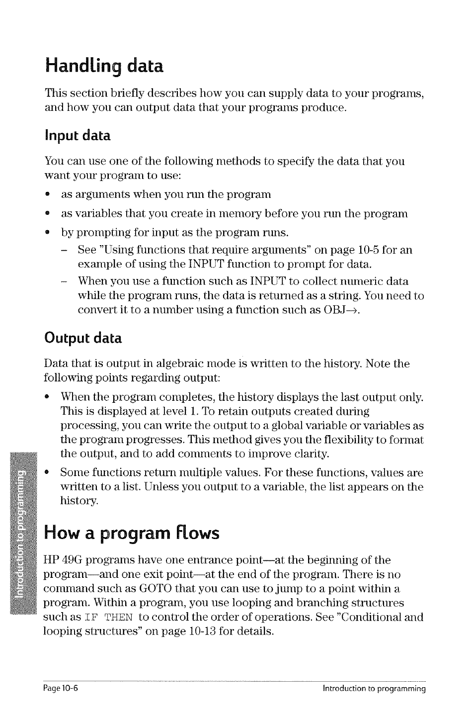 Handling data, Input data, Output data | How a program flows, Handling data -6, Input data -6 output data -6, How a program flows -6 | HP 49g Graphing Calculator User Manual | Page 192 / 242