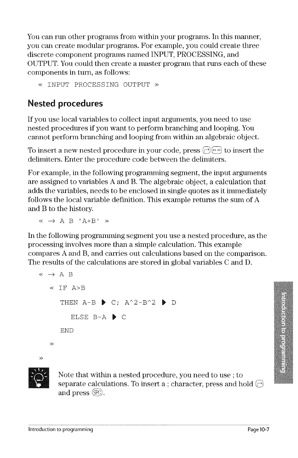 Nested procedures, Nested procedures -7 | HP 49g Graphing Calculator User Manual | Page 193 / 242