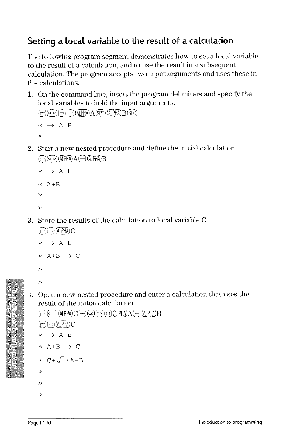 0©(i®c©®0®(i®a0(lpi)b, A b « a+b, A b « a+b -a c | 0000 « ^ a b « a+b -a c, A-b), Setting | HP 49g Graphing Calculator User Manual | Page 196 / 242