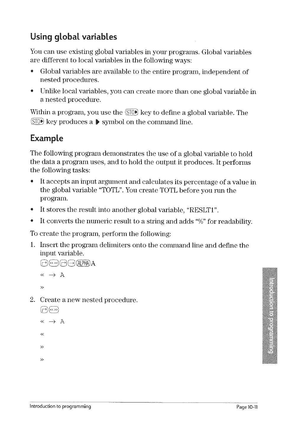 Using global variables, Example, Using global variables -11 | Examples -8, Using, 0©00®i)a | HP 49g Graphing Calculator User Manual | Page 197 / 242