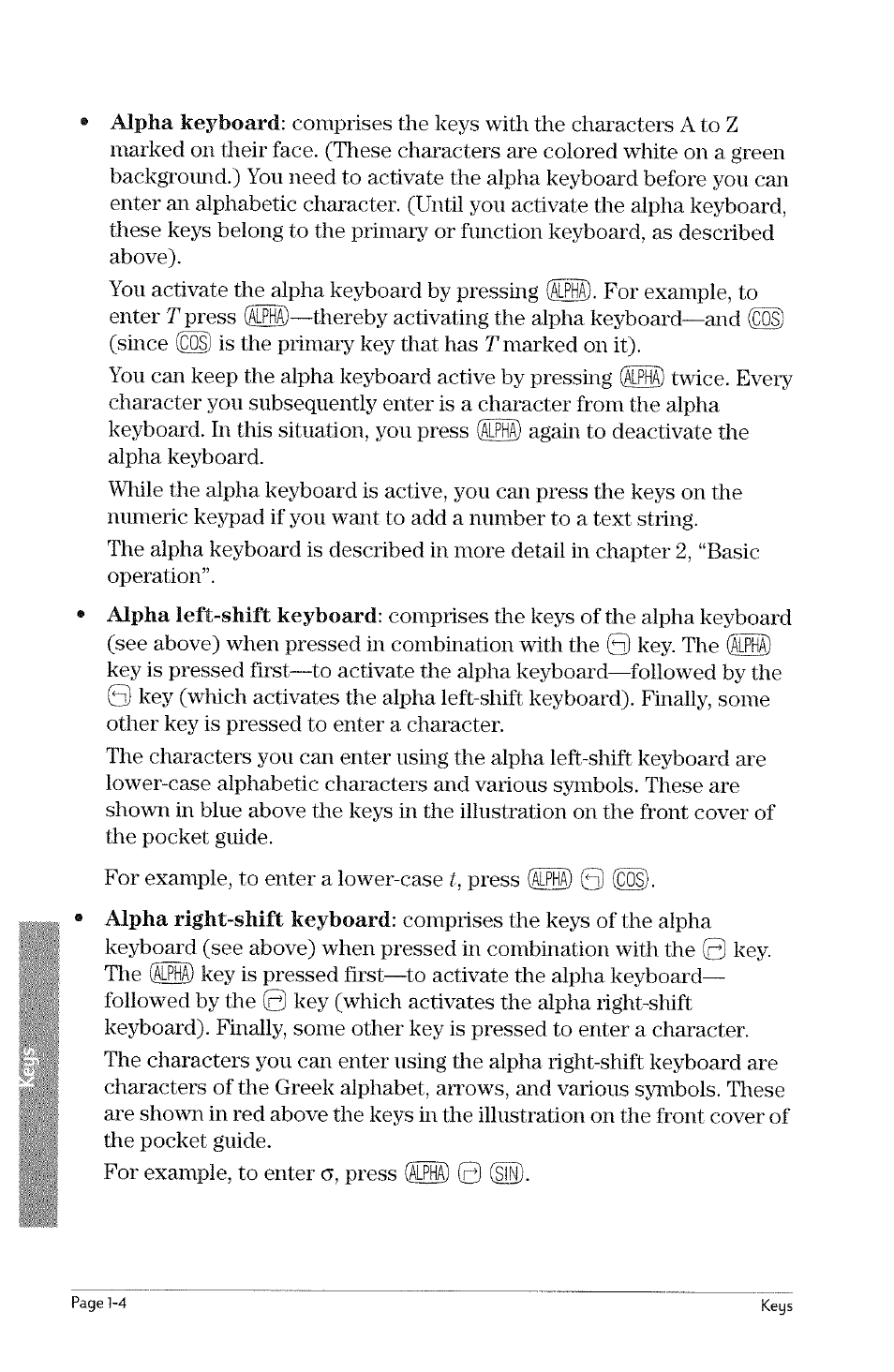 Alpha keyboard, Alpha, Keyboard | Alpha right-shift keyboard, Alpha) 0 (siñ) | HP 49g Graphing Calculator User Manual | Page 22 / 242