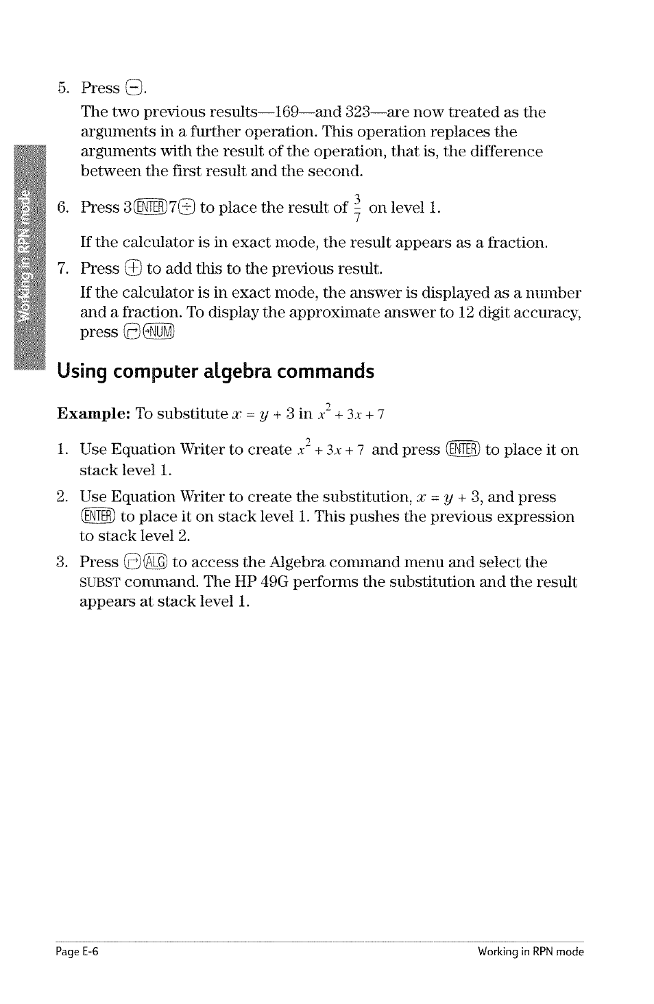 Using computer algebra commands, Example, Subst | HP 49g Graphing Calculator User Manual | Page 230 / 242
