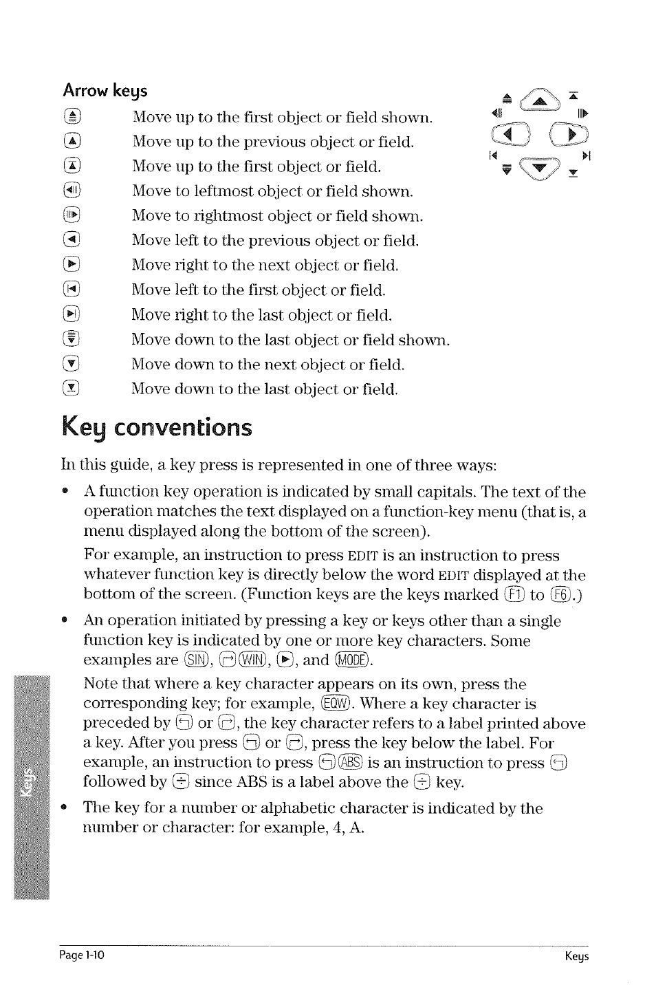 Key conventions, Key conventions -10, Edit | HP 49g Graphing Calculator User Manual | Page 28 / 242