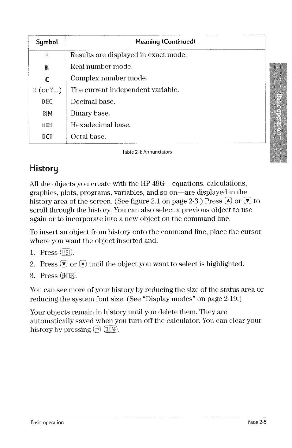 History | HP 49g Graphing Calculator User Manual | Page 33 / 242
