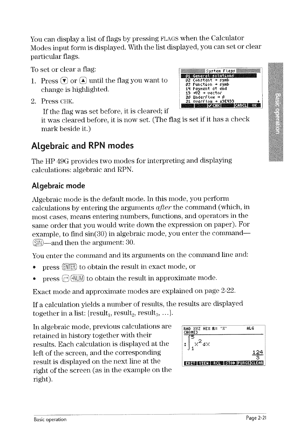 Algebraic and rpn modes, Algebraic mode, Algebraic and rpn modes -5 | After, Sin) | HP 49g Graphing Calculator User Manual | Page 49 / 242