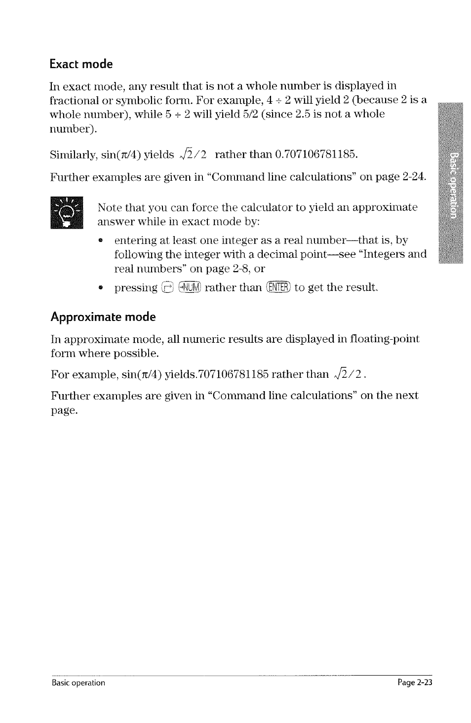 Approximate mode, Jl/2 | HP 49g Graphing Calculator User Manual | Page 51 / 242