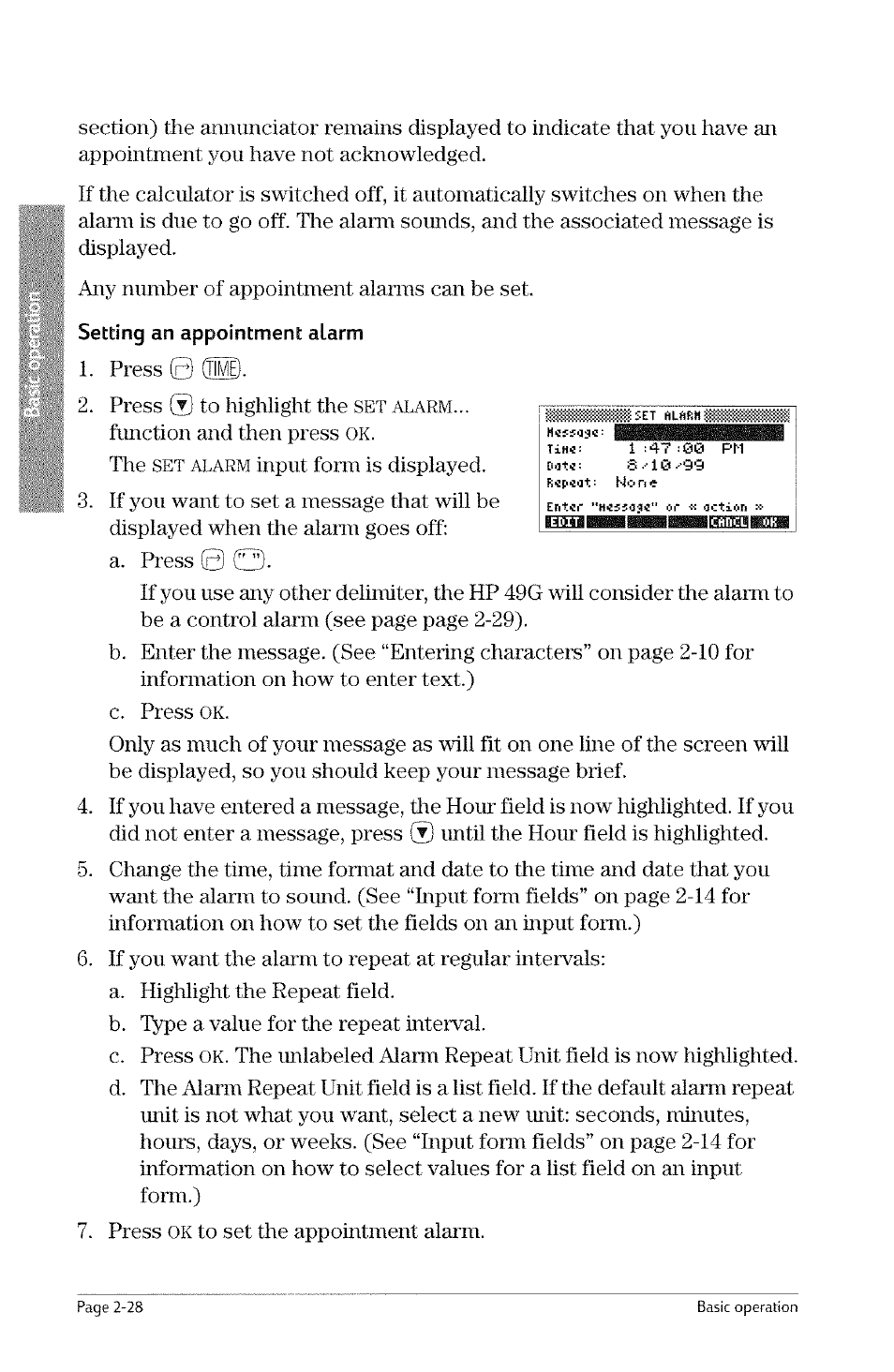 Set alarm | HP 49g Graphing Calculator User Manual | Page 56 / 242