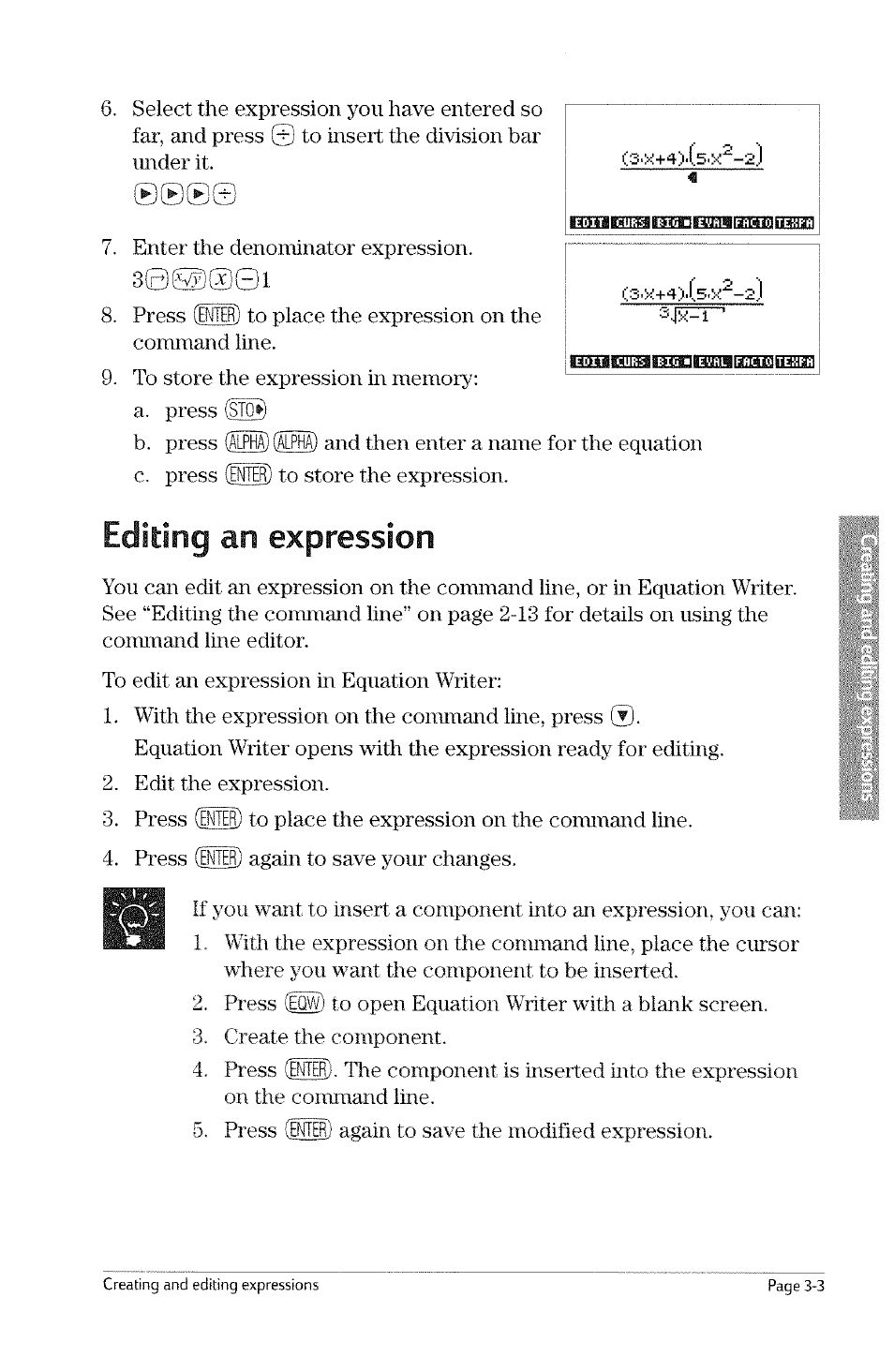 Editing an expression, Editing an expression -3 | HP 49g Graphing Calculator User Manual | Page 61 / 242