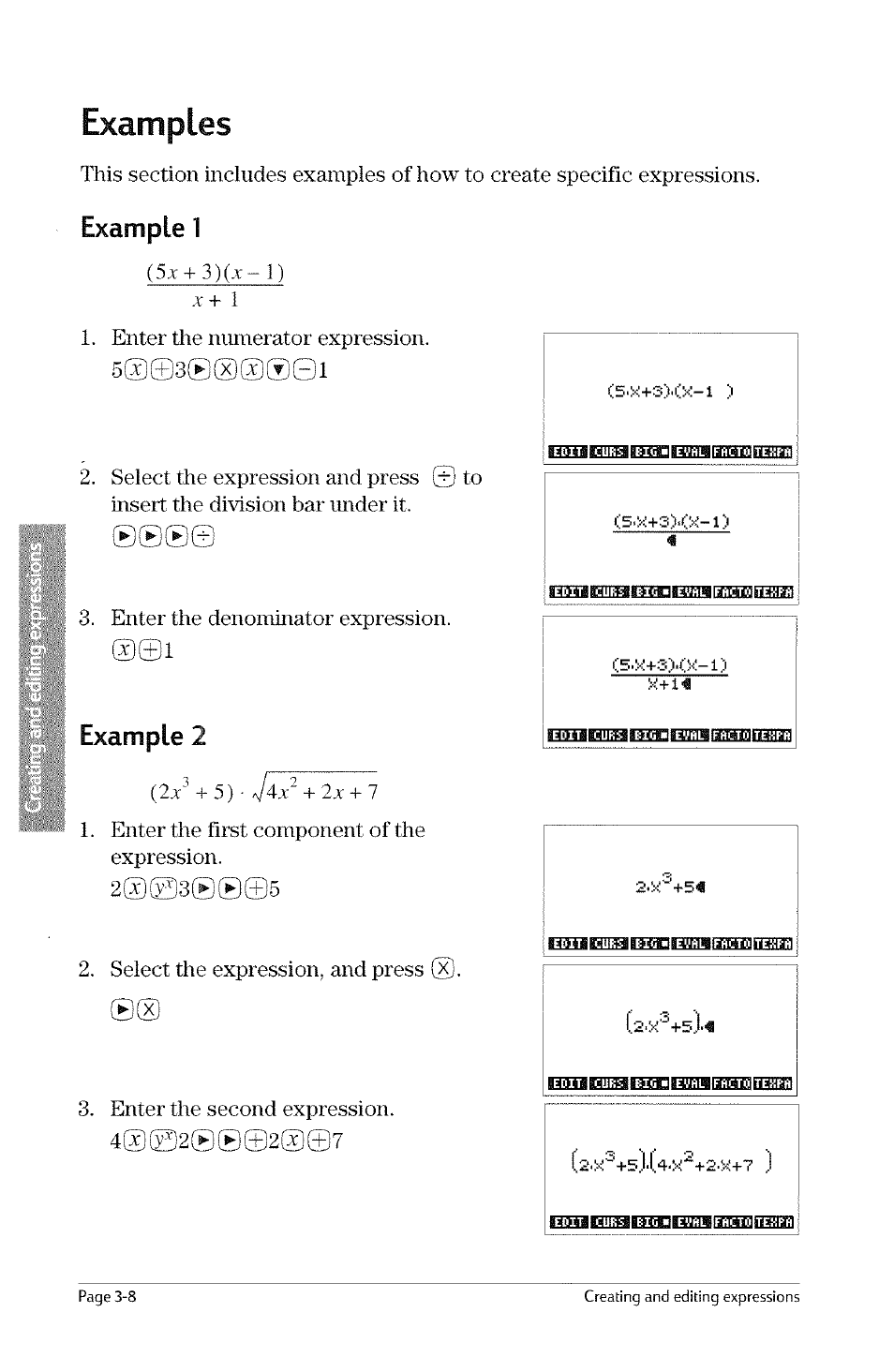 Examples, Example 1, Example 2 | Examples -8, Example -18, Example -3 | HP 49g Graphing Calculator User Manual | Page 66 / 242