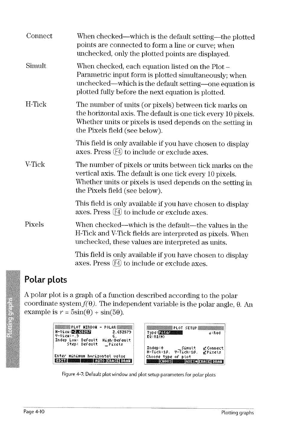 Polar plots, Polar plots -10, F(q) | HP 49g Graphing Calculator User Manual | Page 78 / 242
