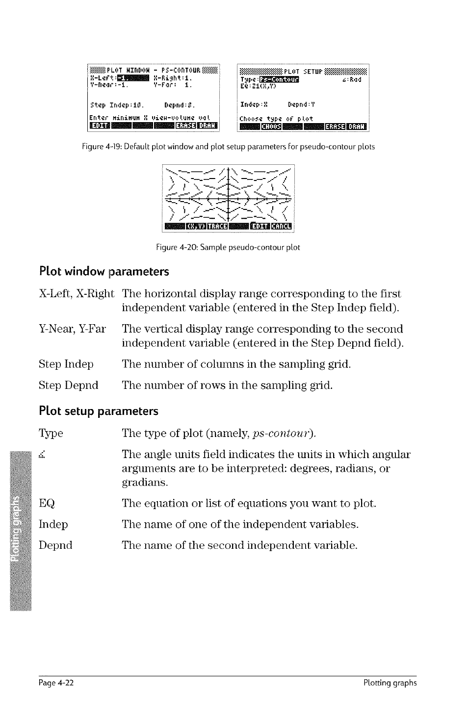 Plot window parameters, Plot setup parameters, Ps-contoiir) | HP 49g Graphing Calculator User Manual | Page 90 / 242