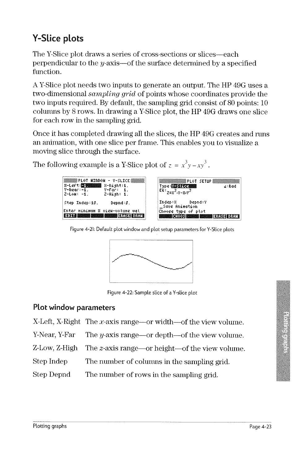 Y-slice plots, Y-slice plots -23, Sampling grid | Plot window parameters | HP 49g Graphing Calculator User Manual | Page 91 / 242