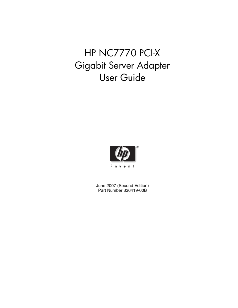 HP NC7770 PCI-X Gigabit Server Adapter User Manual | 22 pages
