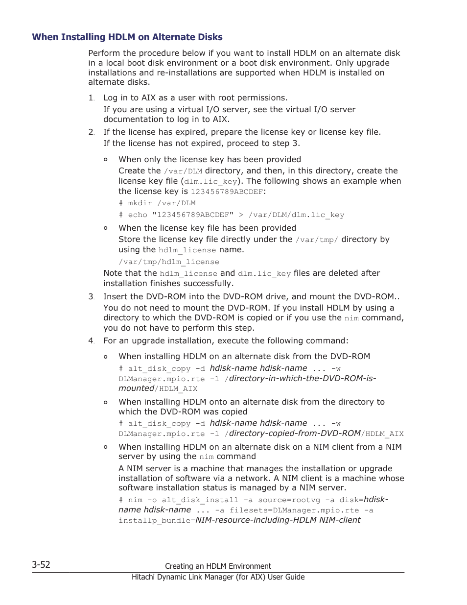 When installing hdlm on alternate disks -52, When installing hdlm on alternate disks | HP XP Racks User Manual | Page 118 / 504