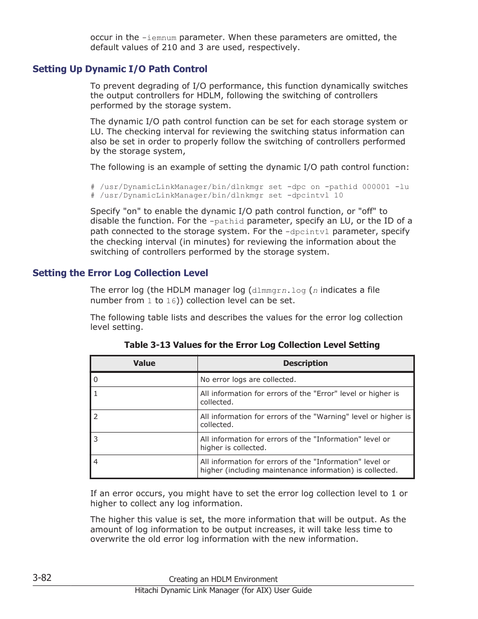 Setting up dynamic i/o path control -82, Setting the error log collection level -82 | HP XP Racks User Manual | Page 148 / 504