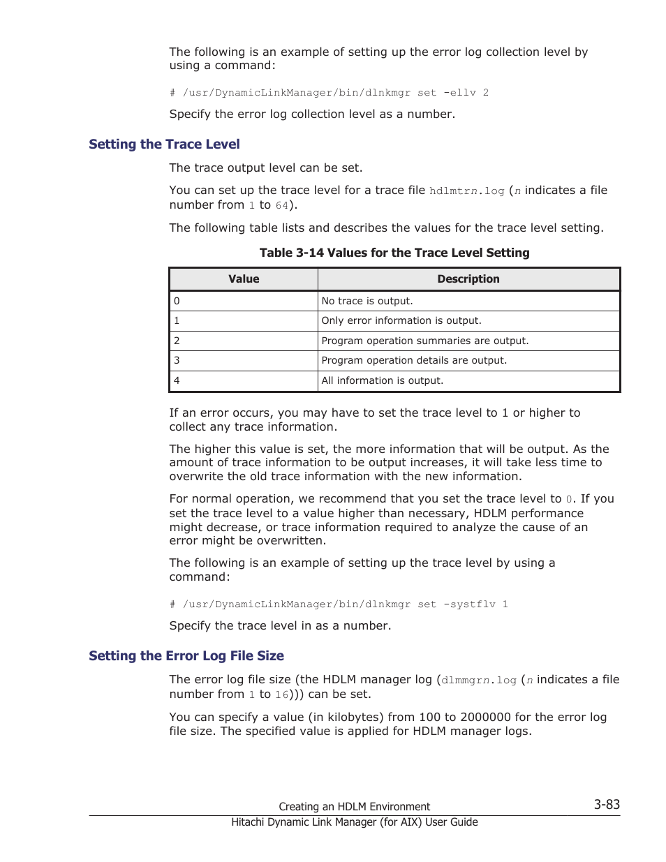 Setting the trace level -83, Setting the error log file size -83 | HP XP Racks User Manual | Page 149 / 504