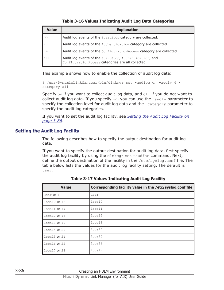 Setting the audit log facility -86 | HP XP Racks User Manual | Page 152 / 504