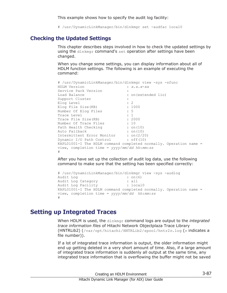 Checking the updated settings, Setting up integrated traces, Checking the updated settings -87 | Setting up integrated traces -87 | HP XP Racks User Manual | Page 153 / 504