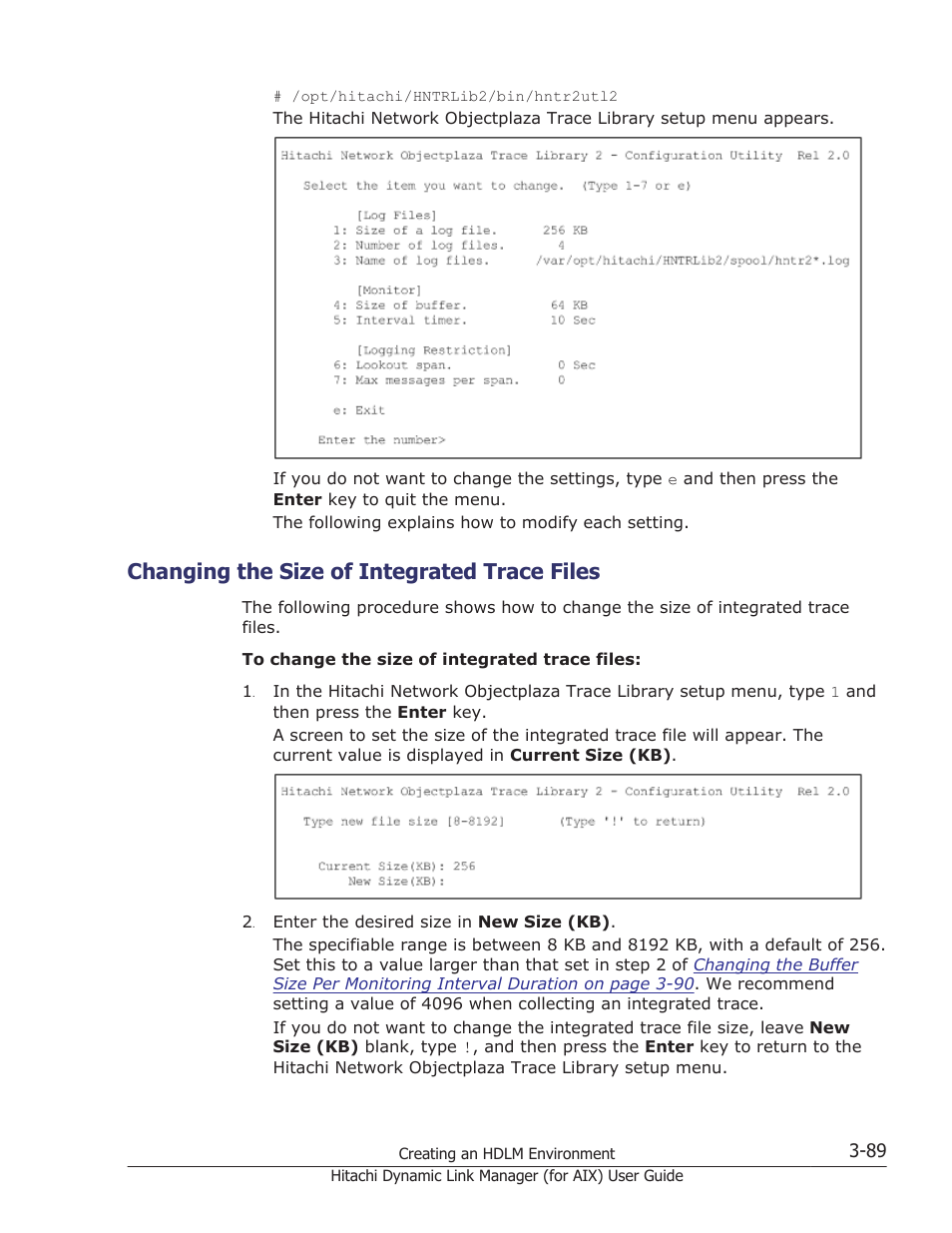 Changing the size of integrated trace files, Changing the size of integrated trace files -89 | HP XP Racks User Manual | Page 155 / 504