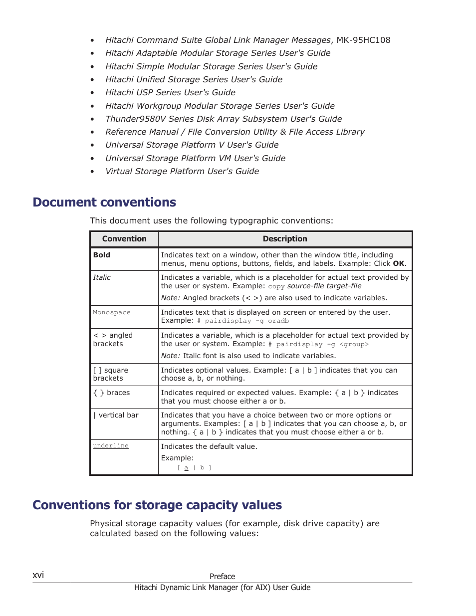Document conventions, Conventions for storage capacity values | HP XP Racks User Manual | Page 16 / 504