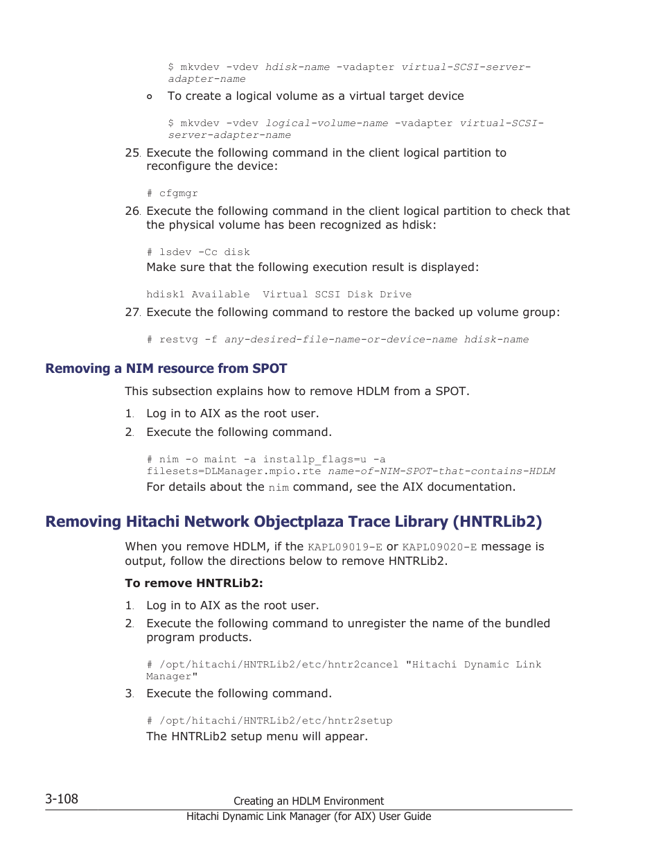 Removing a nim resource from spot -108 | HP XP Racks User Manual | Page 174 / 504